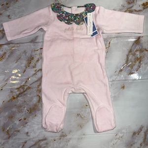 NWT - Jacadi Pink one piece with Floral collar